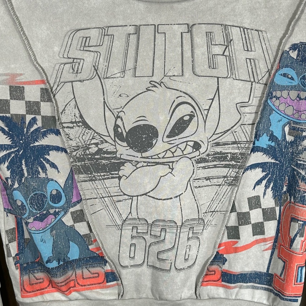 Disney Lilo & Stitch 626 Acid Wash Graphic Sweatshirt Gray Medium Brand New